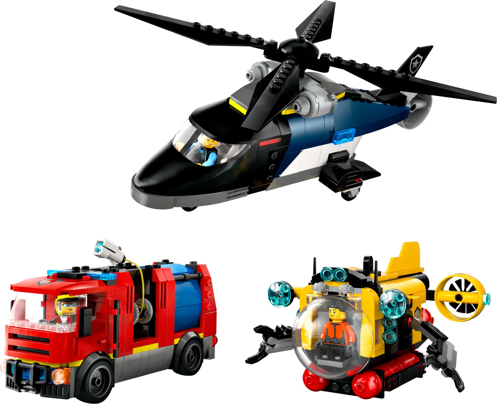 Lego City 60462 Zestaw z helikopterem, wozem strażackim i łodzią podwodną