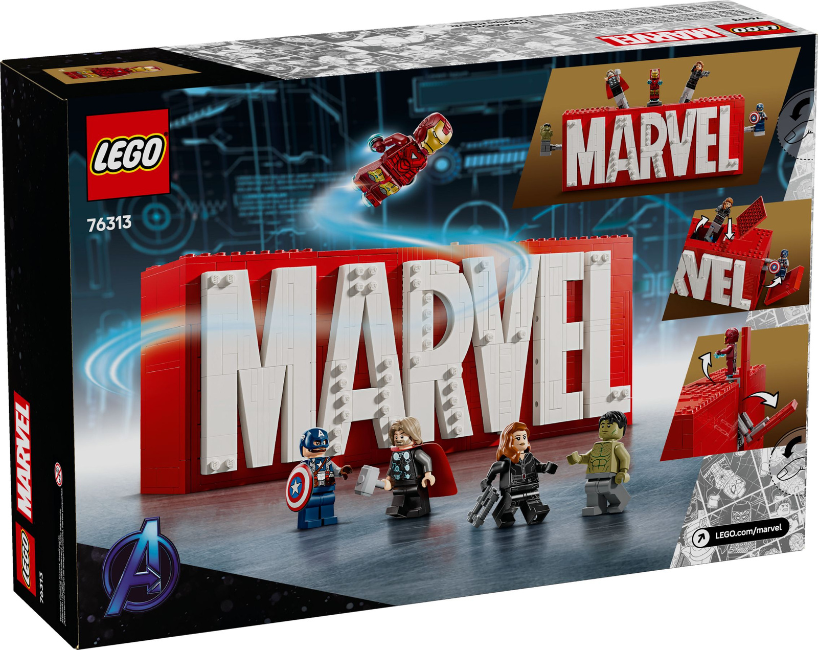 Lego Super Heroes 76313 Logo MARVEL z minifigurkami