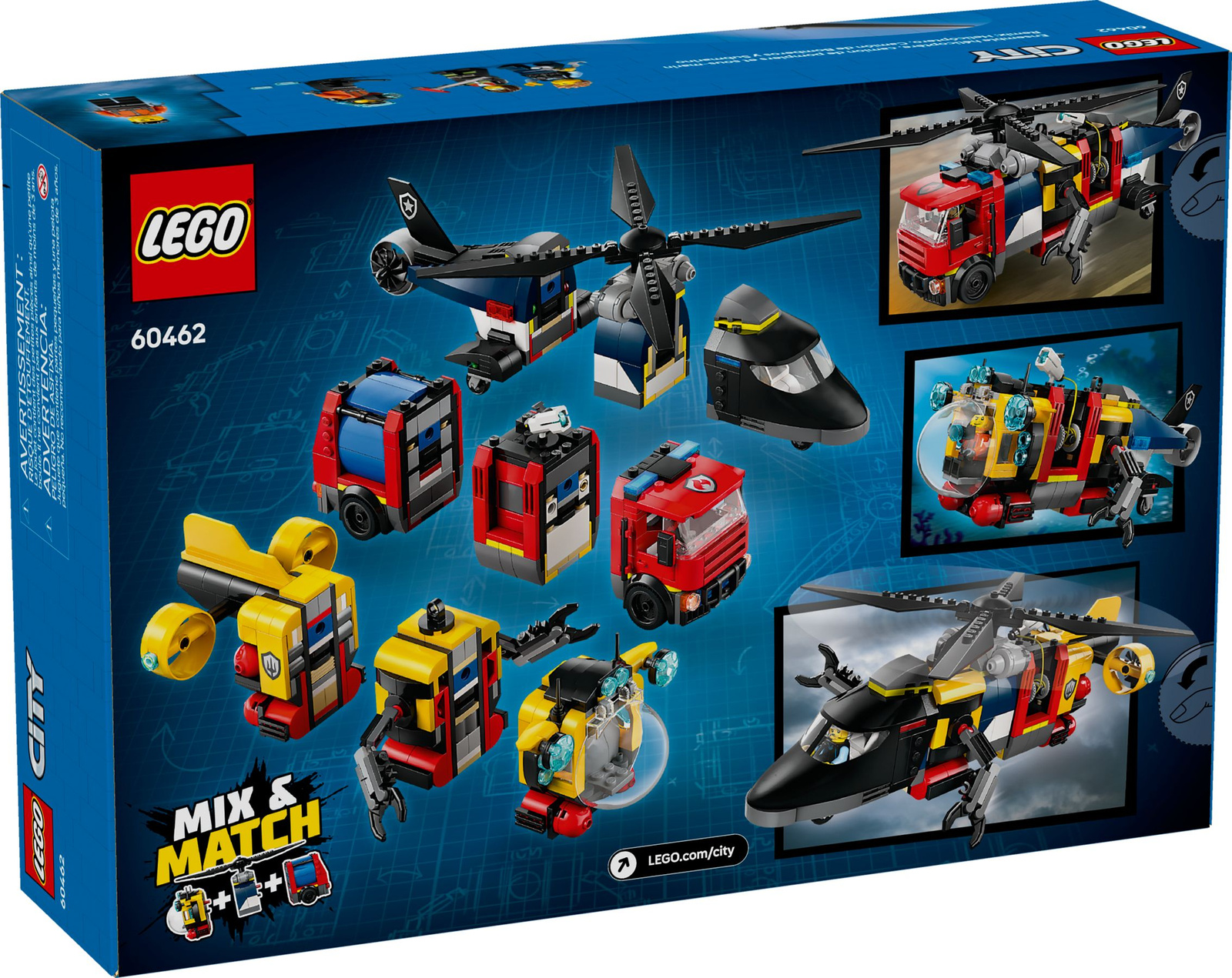 Lego City 60462 Zestaw z helikopterem, wozem strażackim i łodzią podwodną