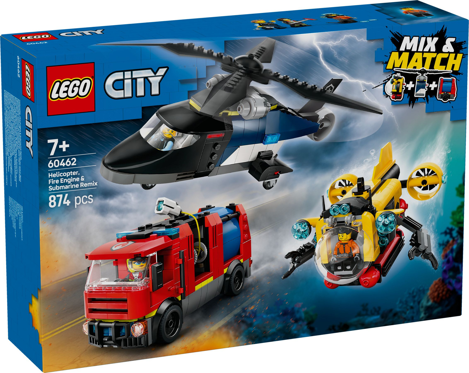 Lego City 60462 Zestaw z helikopterem, wozem strażackim i łodzią podwodną