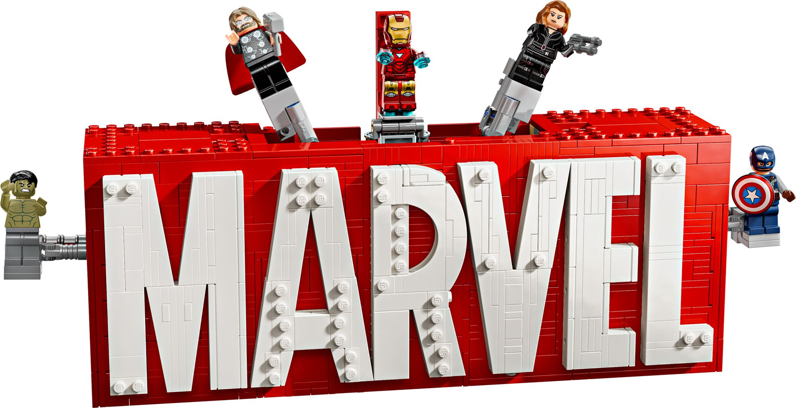 Lego Super Heroes 76313 Logo MARVEL z minifigurkami